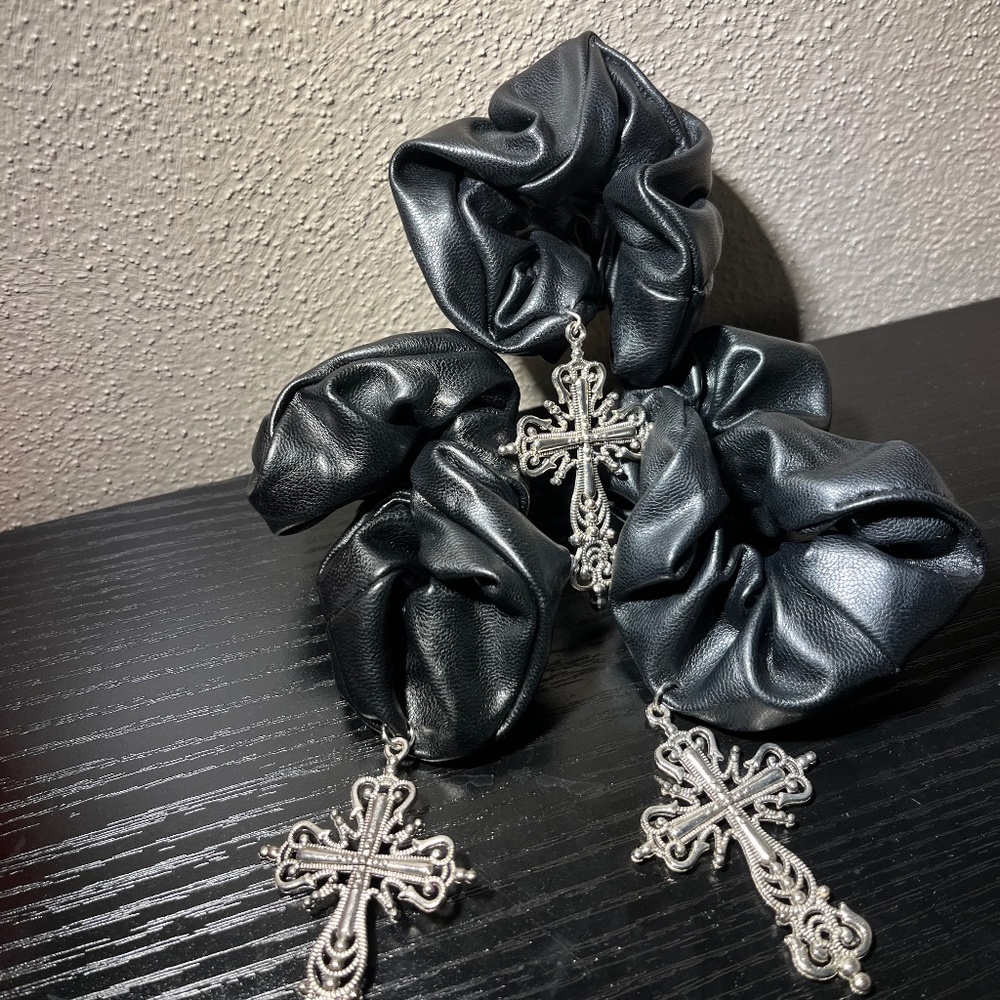 Handmade Faux Leather Hair Clip with Cross